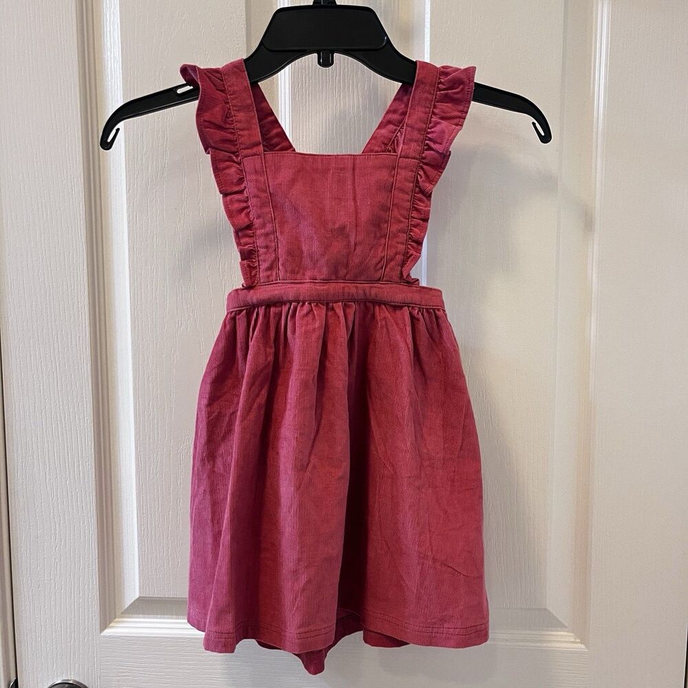Rufflebutts Corduroy Cross-Back Jumper Dress Ruffle Straps Pink Girls Size 4T